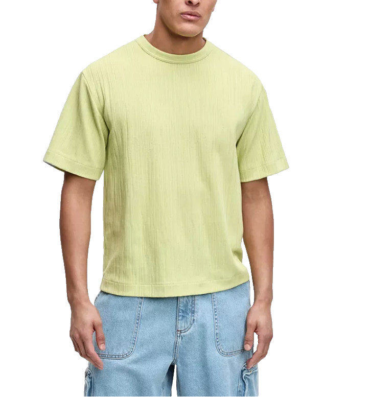 Mode of One Men's Large T-Shirt Short-Sleeve Relaxed-Fit Crinkle Lime Green