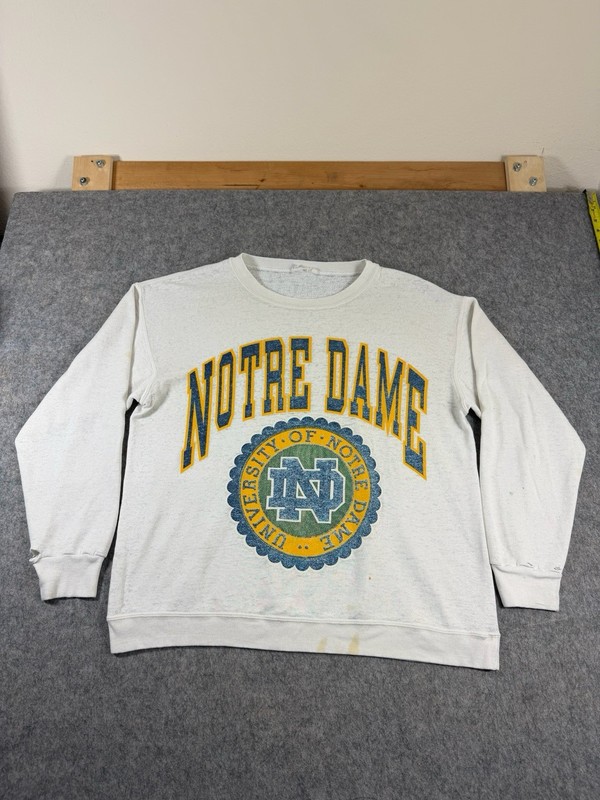 Vintage Notre Dame Crewneck Sweatshirt 90s University Graphic Gray Size XL Thin