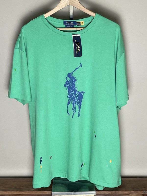 Polo Ralph Lauren Big Pony Shirt Mens XL Green Crew Neck Cotton Jersey Tee NEW