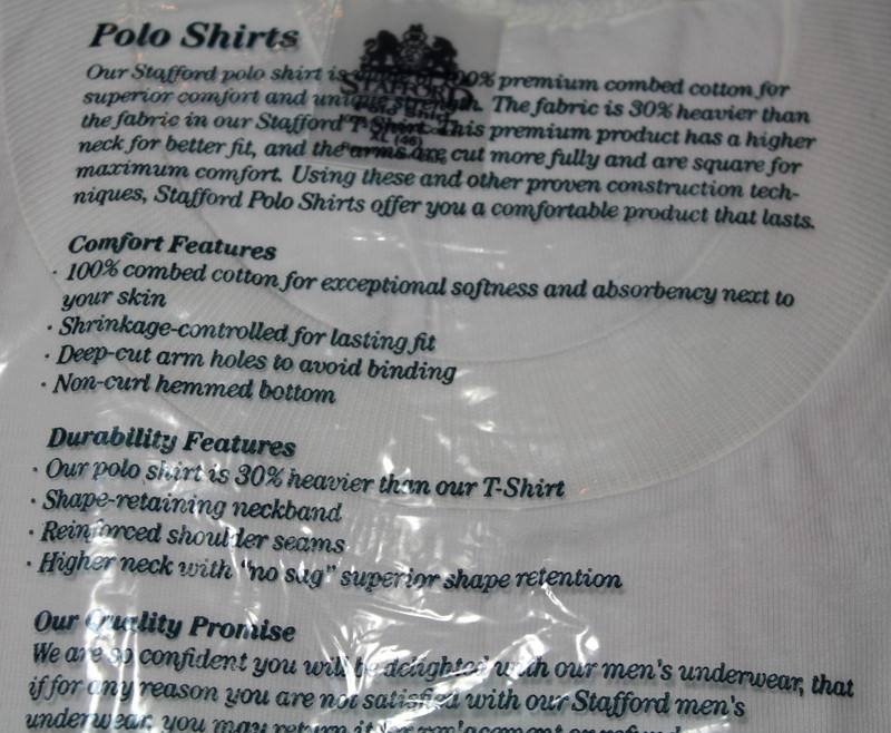 Stafford Polo Mens Heavyweight 3 Pack Crew Neck Cotton Shirts White XL NOS Vtg gallery