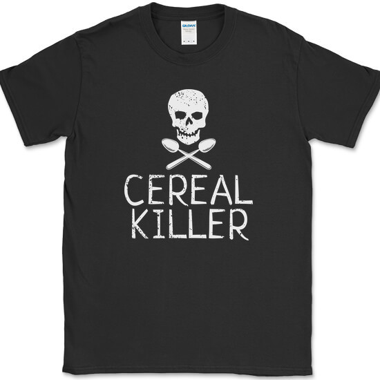 Cereal Killer T-Shirt Funny Serial Food Breakfast Humor Skull Novelty Cotton Tee