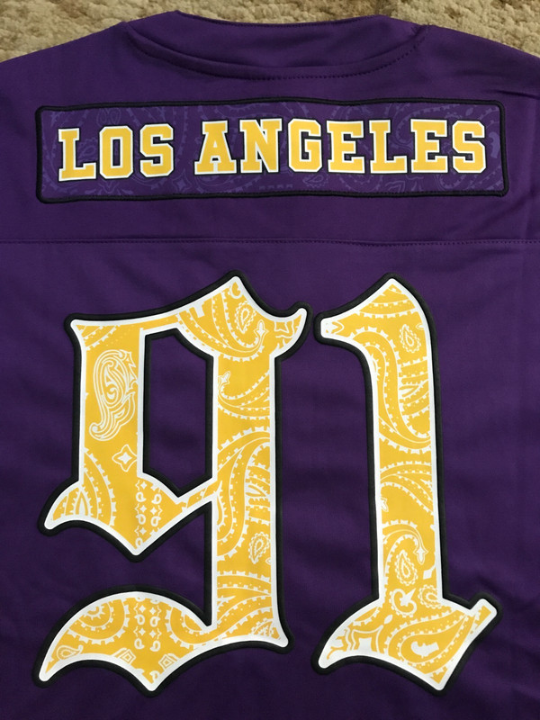 Death Row Records Los Angeles #91 Jersey Mens Size Small Purple Paisley NWT gallery