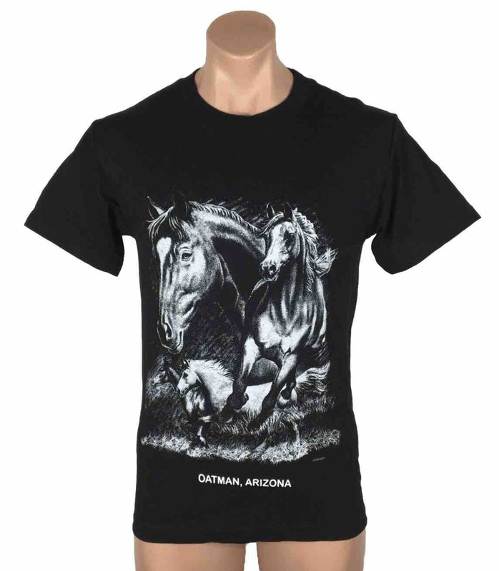 Nwot Vtg 90s Alstyle OATMAN AZ Black and white horse travel Vacation t-shirt S