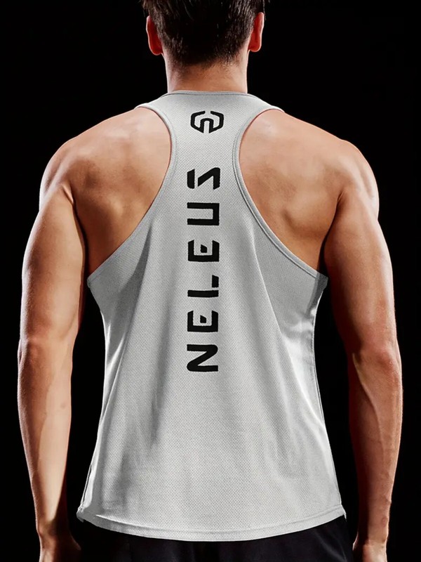 NELEUS ‘Dry Fit Logo Muscle’ Mesh Tank Top Men’s M Gym Workout Exercise Grey NWT