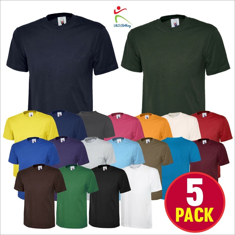 5 PACK Short Sleeve T-SHIRT Blank 100% Cotton Round Neck Plain Casual TEE SHIRT
