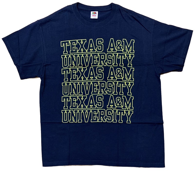 Texas A&M University Neon Yellow Logo T-shirt Size XL Navy Blue NCAA Excellent