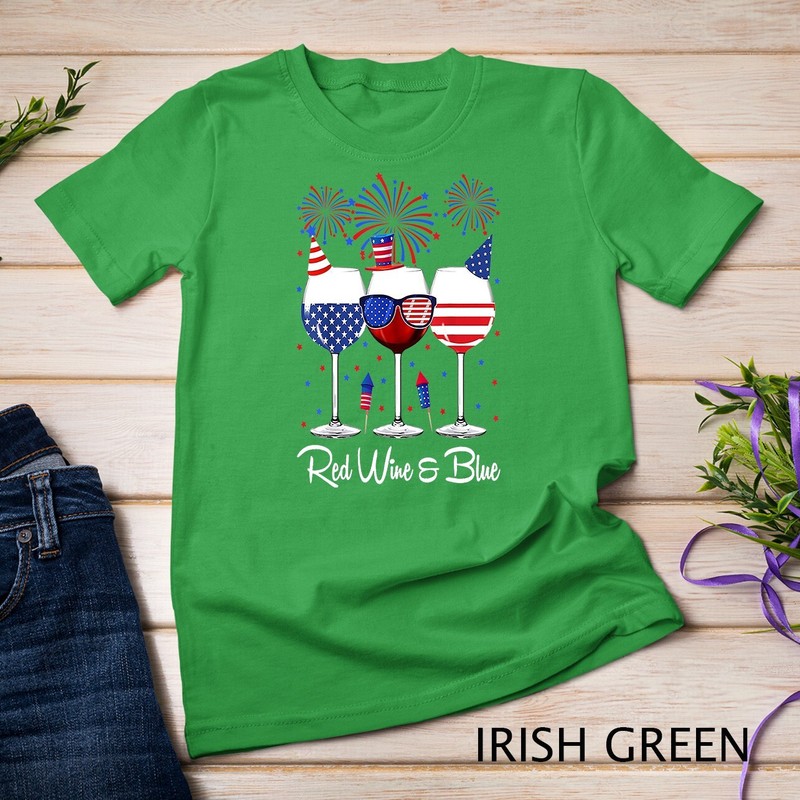 Red Wine & Blue 4th of July wine Red White Blue Wine Glasses Unisex T-shirt gallery