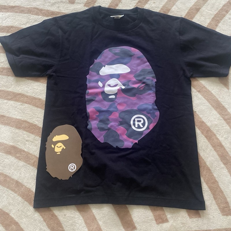 A Bathing Ape BAPE Men’s Black Camo Ape Head Logo Cotton T-Shirt M/L gallery