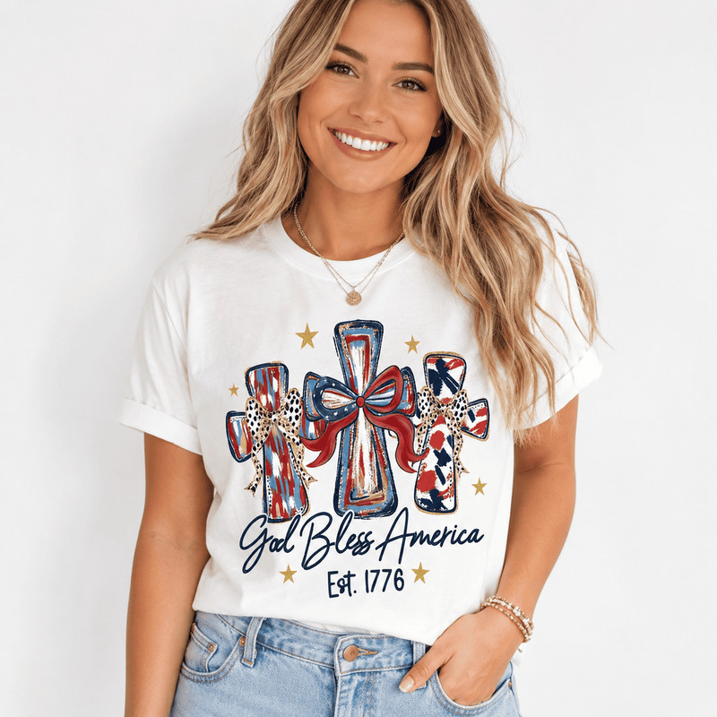 God Bless America Shirt Patriotic USA 250 Anniversary Faith Tee