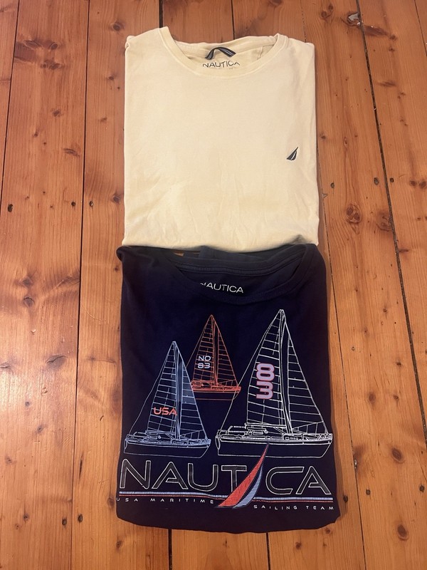 2 Men’s Nautica Tshirts XL Yellow And Sailboat Graphic Cotton