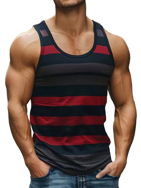 Retro Striped 3D Graphic Tank Top for Men – Sleeveless Quick-Dry Summer Vest gallery