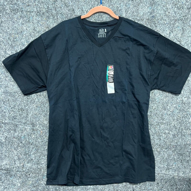 Fruit of the Loom Shirt Men XL Black Casual Plain Basic V Neck