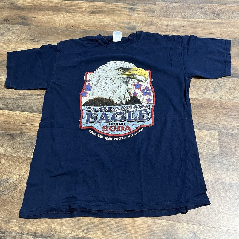 Vintage Screaming Eagle Soda One Sip You’ll Go Wild T-Shirt Blue Mens L Large