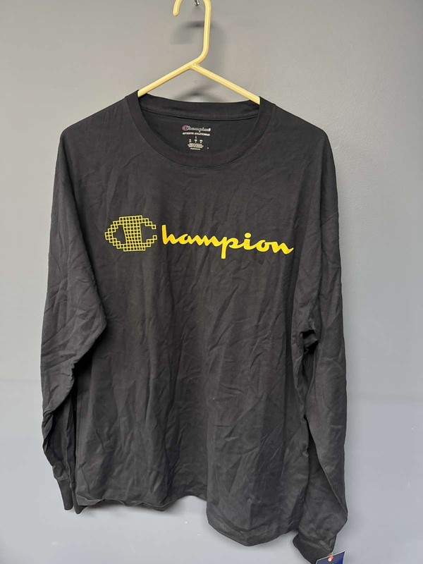 Champion Authentic Athleticwear Long Sleeve Pixel Logo Tee Black L Unisex