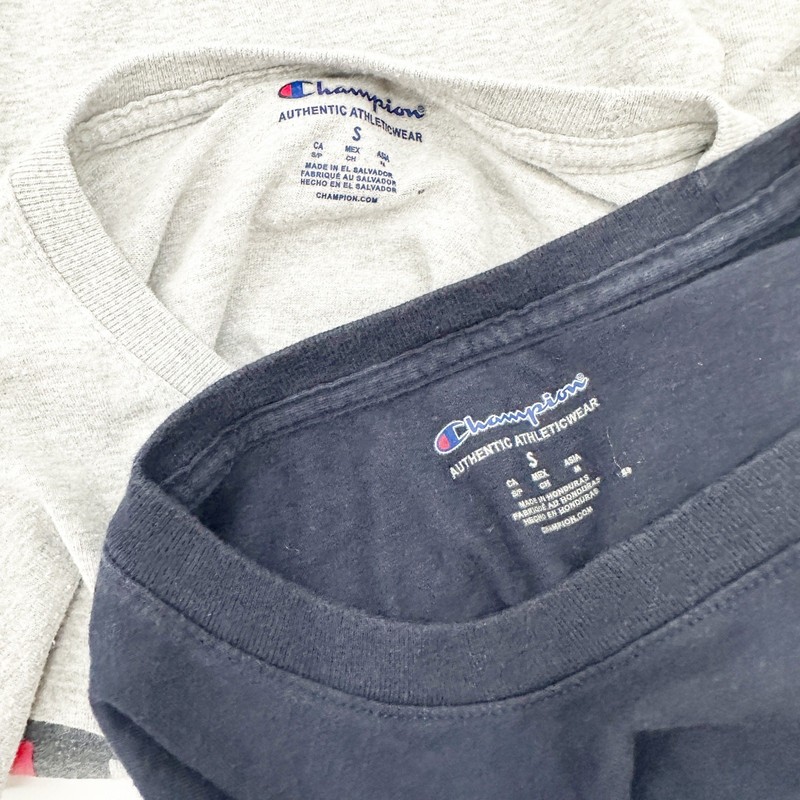 two Champion tees navy blue & gray T-shirts men's SMALL athletic wear casual gallery