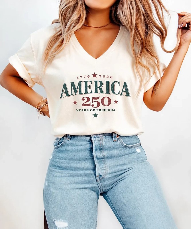 250th Anniversary of The United States Bella Canvas V-Neck Tee, USA Independence