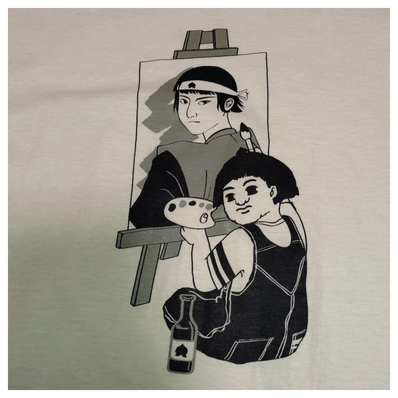 MOMOTARO JEANS Men’s T-shirt XXL White Japanese Art Print Oversized F/S
