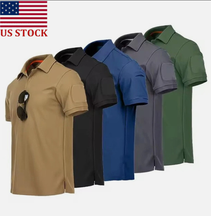 Mens Tactical Short Sleeve Casual Polo T-Shirt Work Team Combat Plain Shirt T gallery