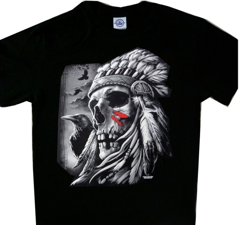 Native American Indian Head Skull Tee Black T’shirt Brand New
