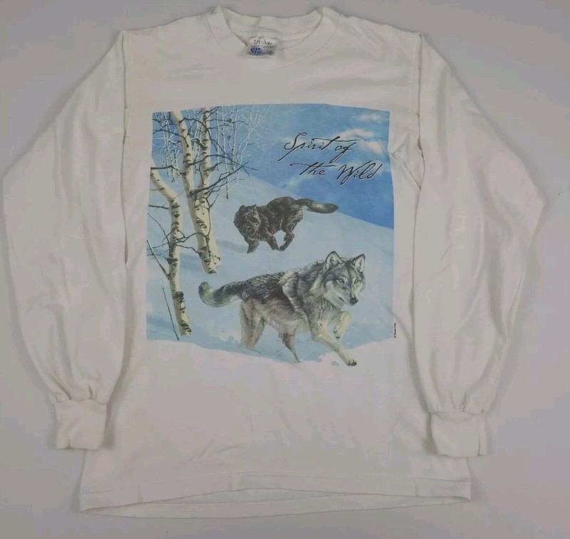 Vintage 90s Spirit Of The Wild Wolf Nature Print T Shirt Vtg Outdoor Animals S