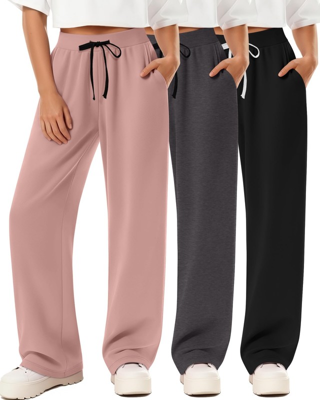 3 Pack Women’s Yoga Sweatpants Wide Leg Drawstring Baggy Pants Casual Loose W…