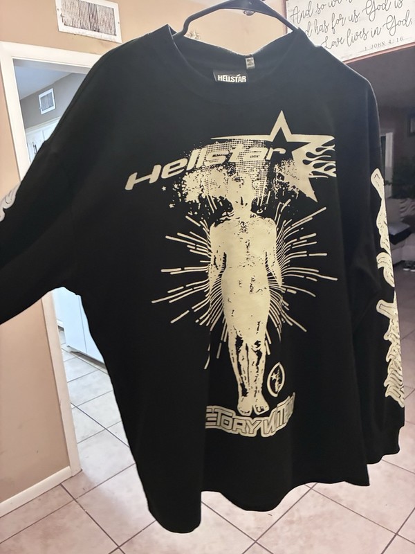 Hellstar Path to Paradise Black Graphic Logo Crew Neck Long Sleeve Tee Men L