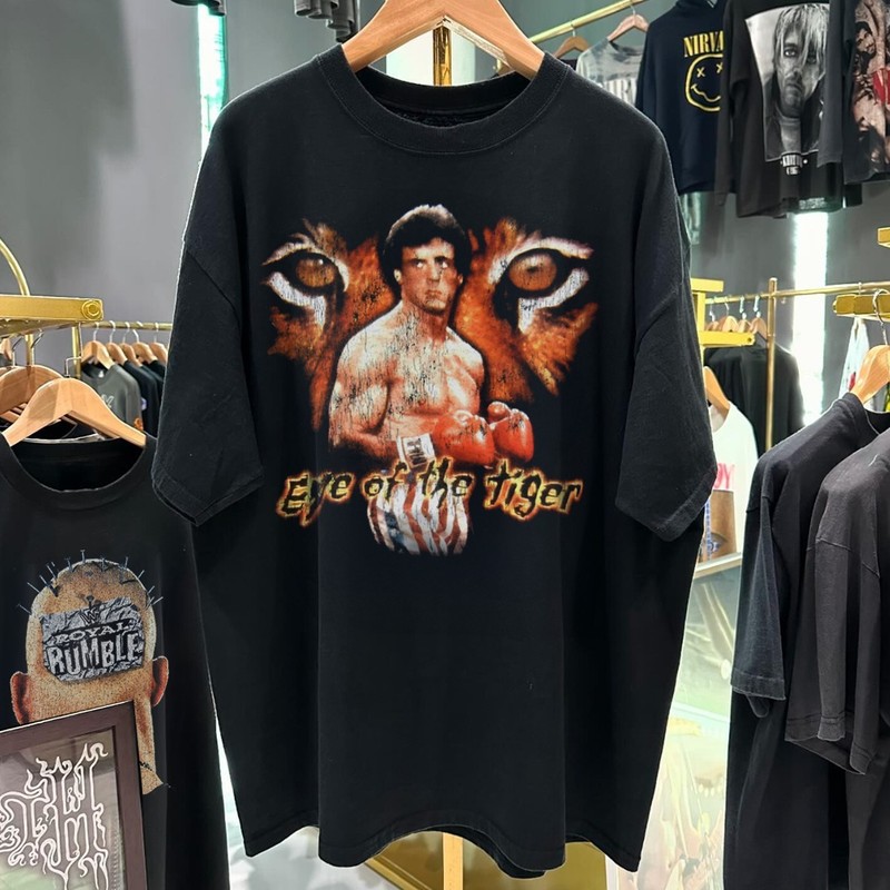 80’s Eye Of The Tiger “Rocky 3 ” Washed Black T-Shirt XL