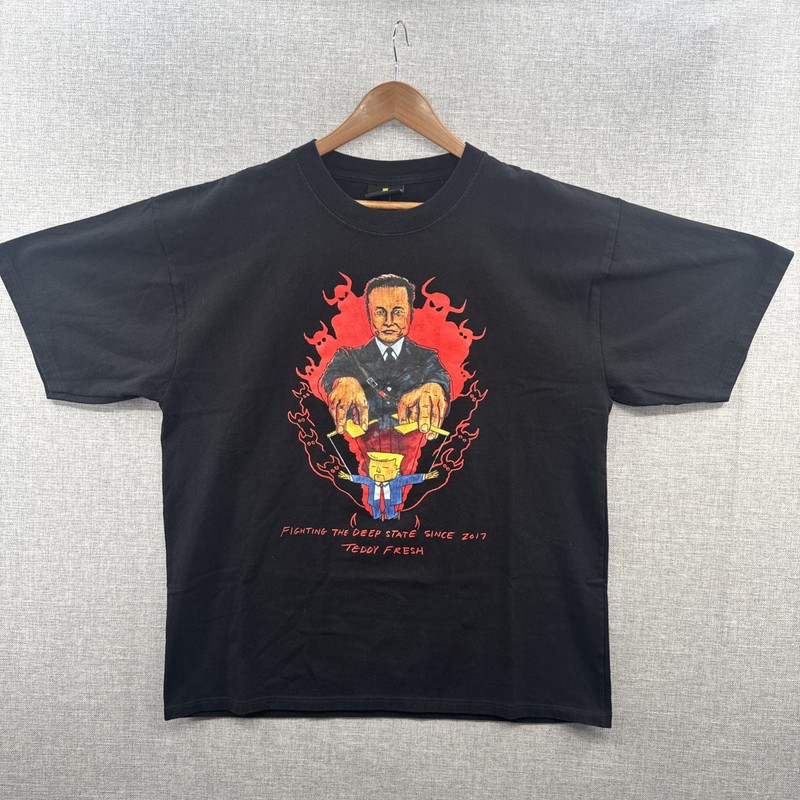 Teddy Fresh Shirt Mens Large Black Fighting Deep State Political Elon Musk Trump