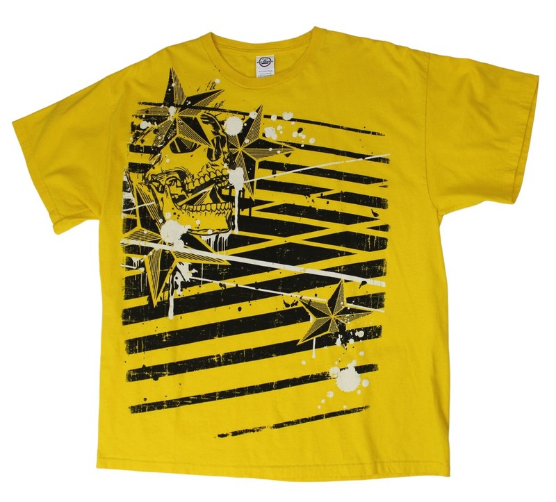 Skull Stars Stripes Yellow T-Shirt Adult XL Black Whte 100% Cotton Prty Mail Shp gallery