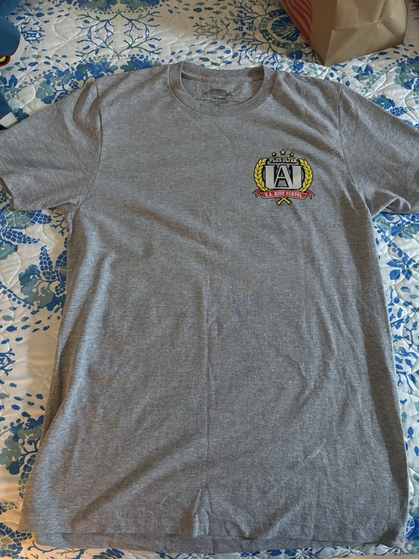 My Hero Academia Men’s M Gray Cotton Crew Neck Graphic Logo T-Shirt U.A.