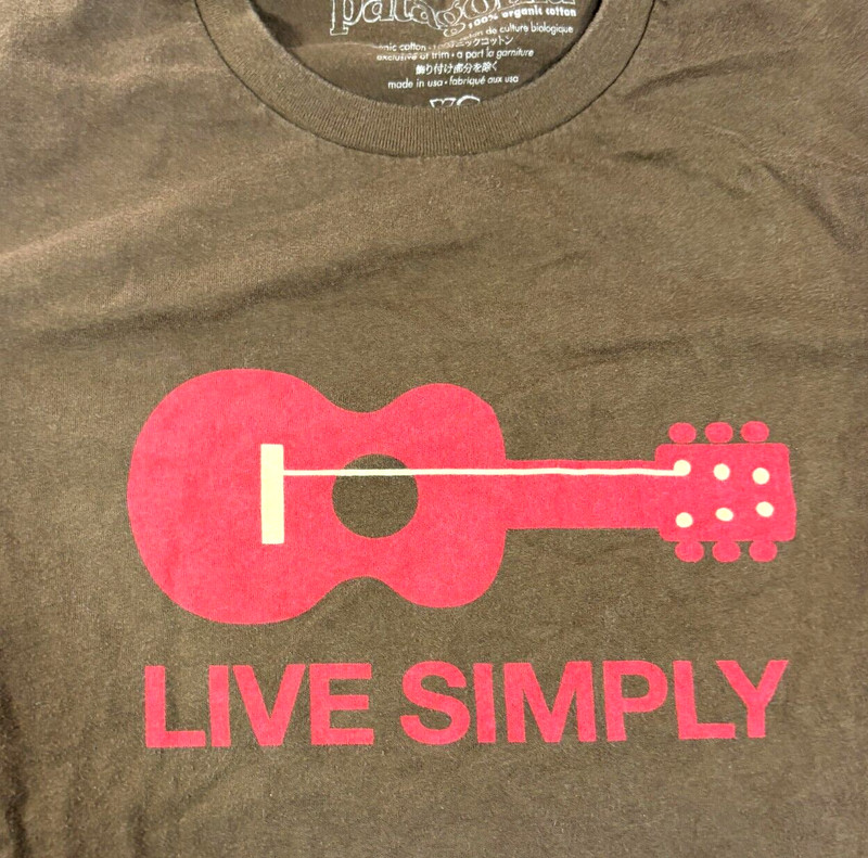 Patagonia Live Simply Shirt Brown Organic Cotton Red Guitar Crewneck Tee XS gallery