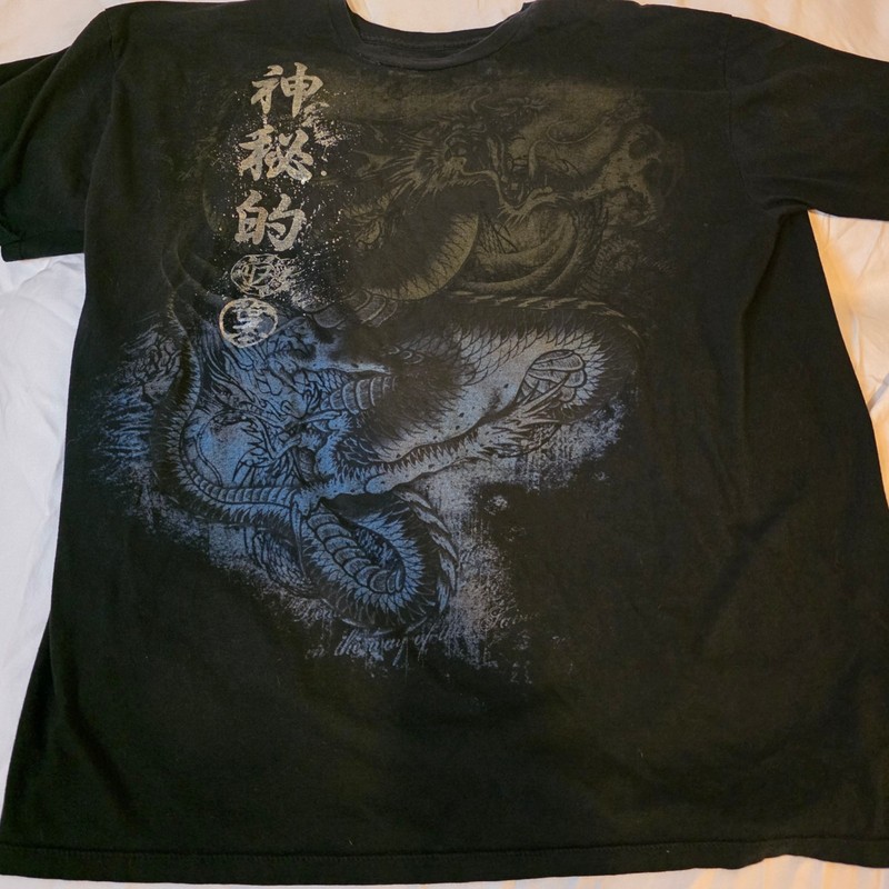 Y2k Vintage Men’s Black Dragon Japanese Graphic Tee XXL