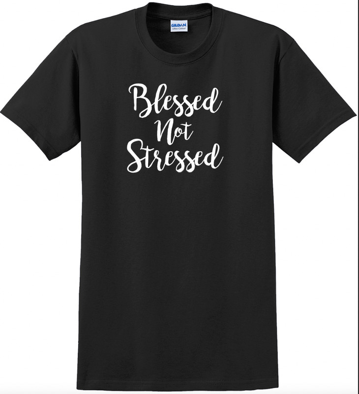 Blessed Not Stressed T-Shirt Short Sleeve Graphic Glitter Tee Unisex Apparel gallery
