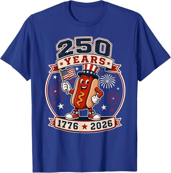 250 Anniversary USA Hot Dog 4th of July 250 Years 1776-2026 T-Shirt
