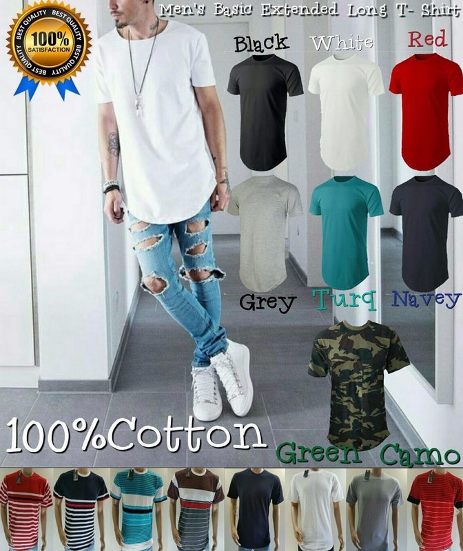 Men's Basic Extended Long T- Shirt Elongated S-4XL 100% COTTON gallery