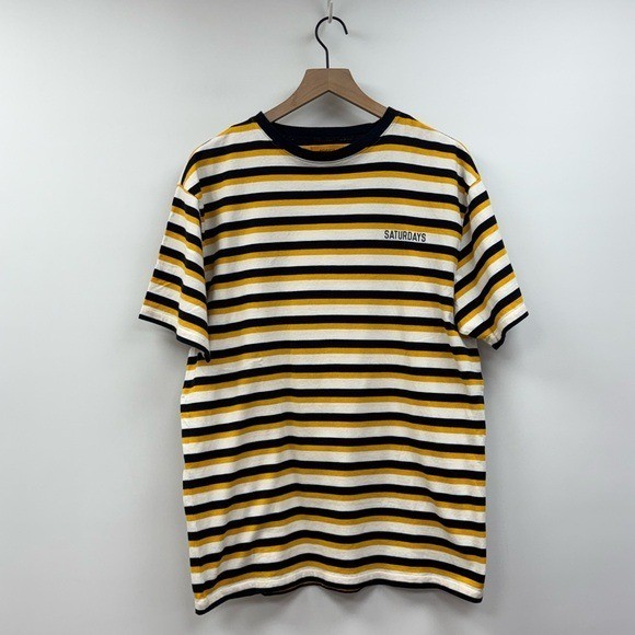Men’s Saturdays New York City Striped Crewneck Short Sleeve T-Shirt Large