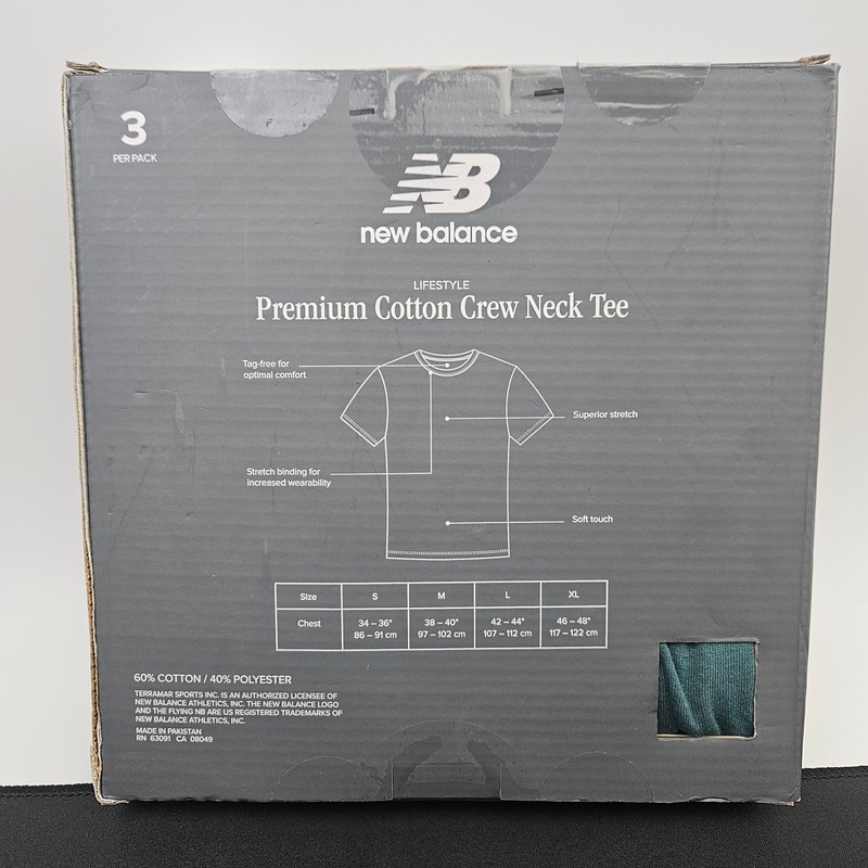 New Balance Mens Size Med Premium Cotton Crew Neck Tee 3 Pack White Grey Green gallery