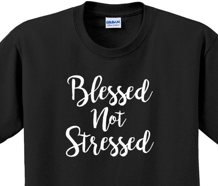 Blessed Not Stressed T-Shirt Short Sleeve Graphic Glitter Tee Unisex Apparel gallery