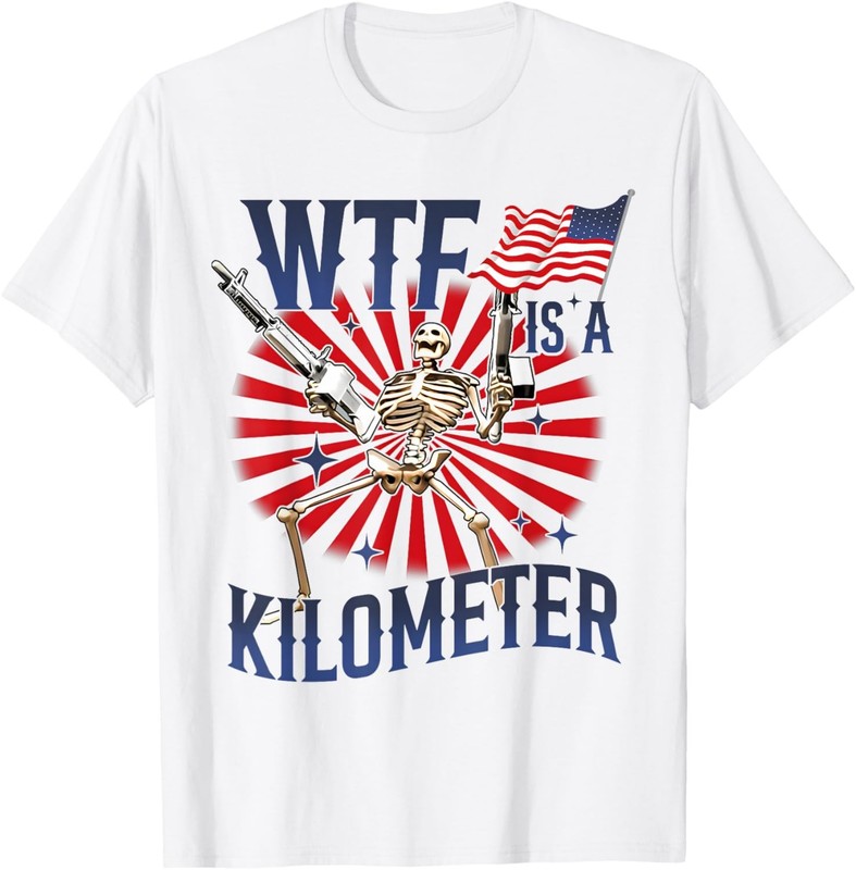 Retro A Kilometer Funny Skeleton Patriotic American Freedom T-Shirt