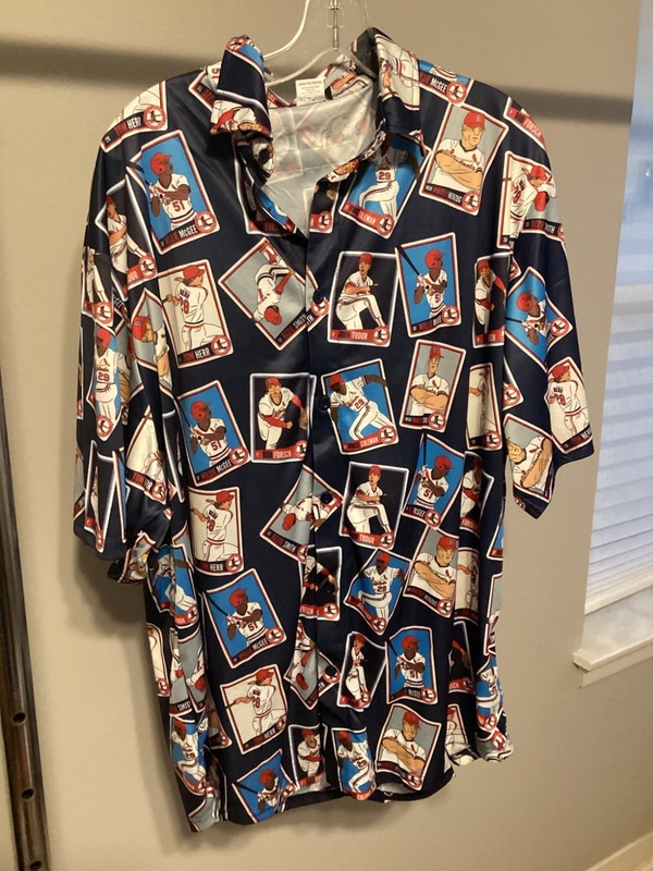XL Mens retro 1985 St.Louis Cardinals SGA Hawaiian baseball cards player shirt
