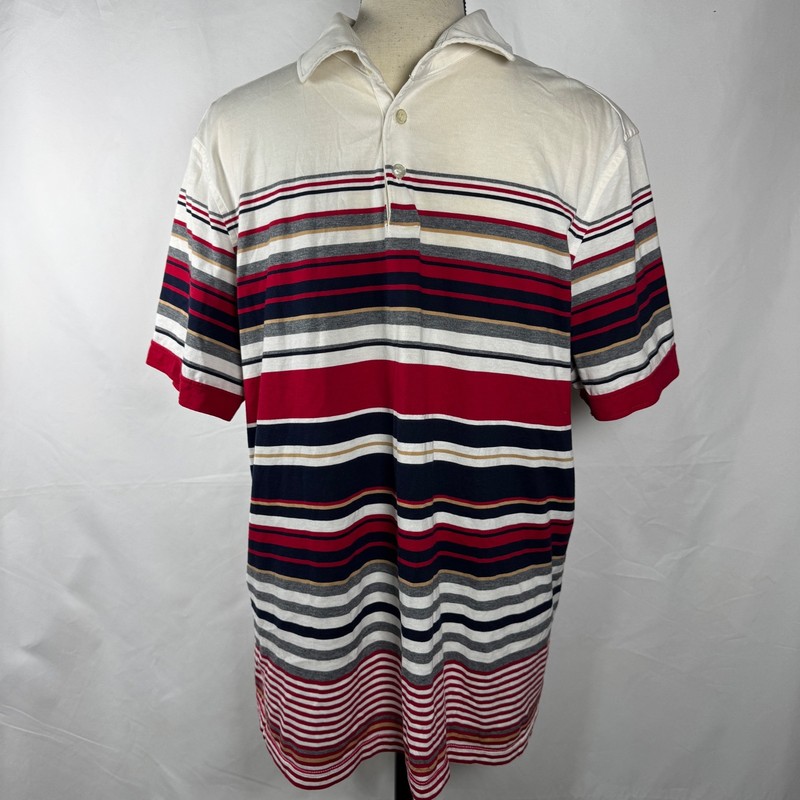 Murano Liquid Luxury Shirt Mens XL Red Blue White Striped Short Sleeve Slim Fit