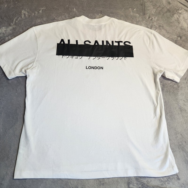 AllSaints Redact SS Crew Neck T-Shirt White Oversized Organic Cotton Men’s Large