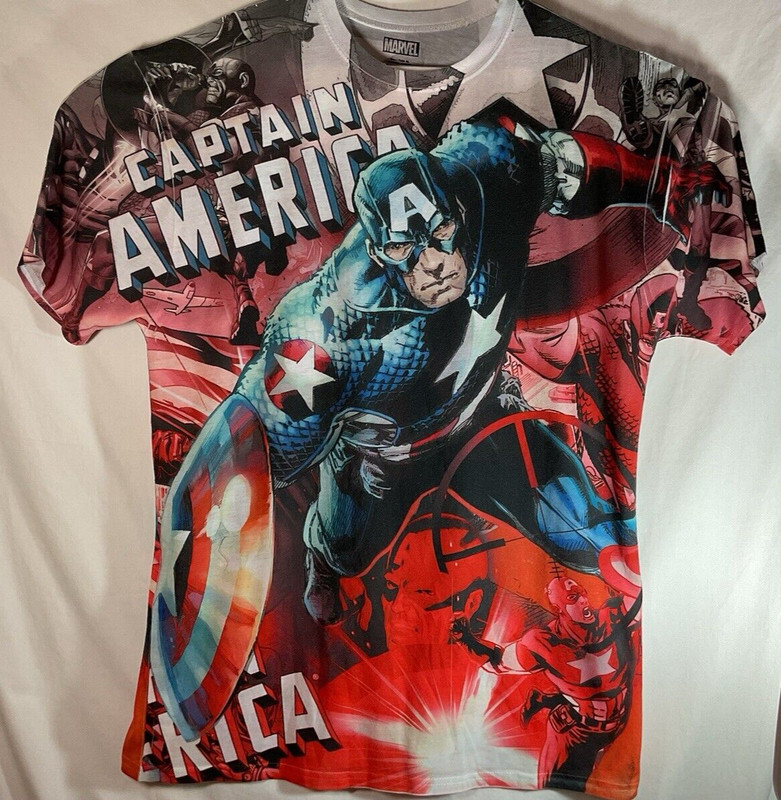 MARVEL CAPTAIN AMERICA T-Shirt Mens Size XL Extra Large All Over Print Graphic