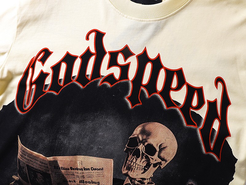 New Godspeed Skeleton Reading newspapers printed Men's Long Sleeve T-shirt gallery