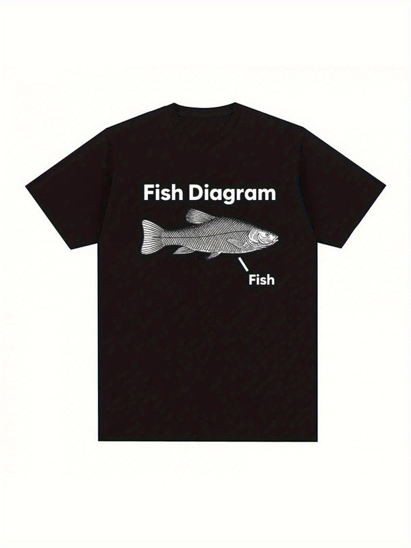1 PCS Funny Fish Chart Expression Bag Pattern T-shirt Men’s and Women’s Vin