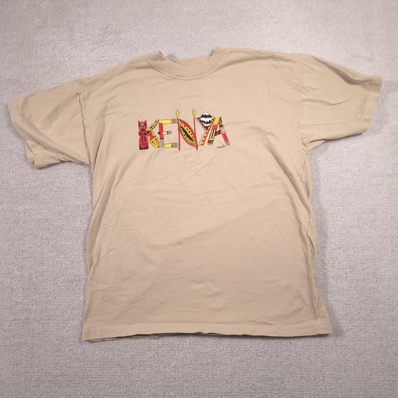 Dash Clothing Shirt Mens Large Beige Kenya Embroidered Graphic Tee Africa Travel gallery