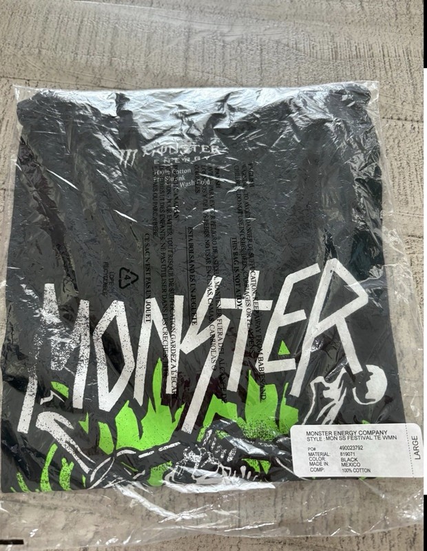 Monster Energy Black Graphic T-Shirt Green & White Energy Drinks Theme