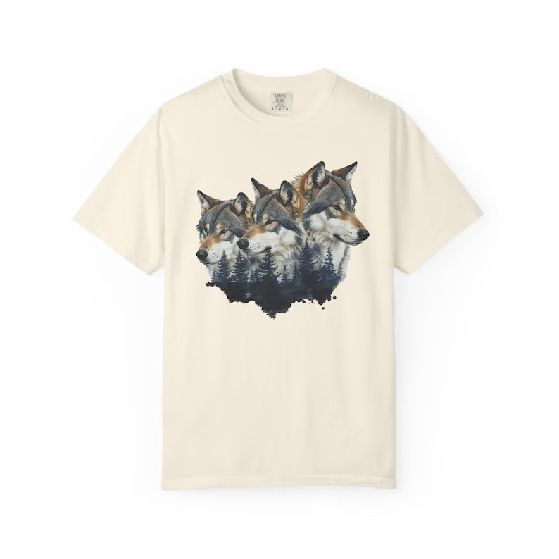 Three Wolf Heads Wildlife Animal Comfort Tee Shirt Nature Lover Gift gallery