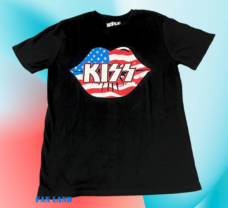 New Kiss American Flag Lips Logo Mens Vintage Retro T-Shirt