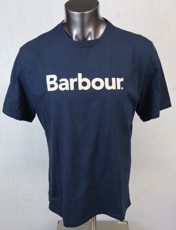 Mens BARBOUR T Shirt Size XXL Cotton Blue Solid Spell Out Short Sleeve Tailored